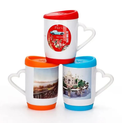 12 oz white Mug  with heart handle