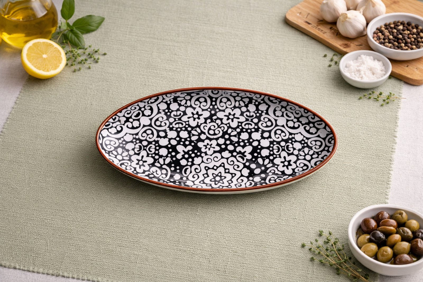 Artisan Floral Motif Oval Starter Plate