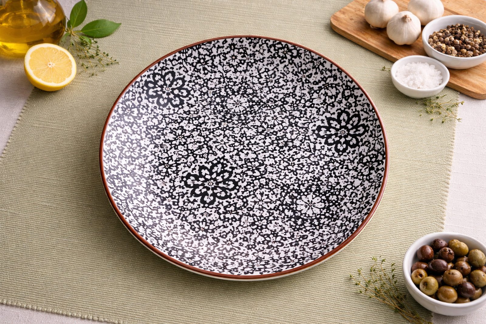 Artisan Floral Motif Round Ceramic Plate