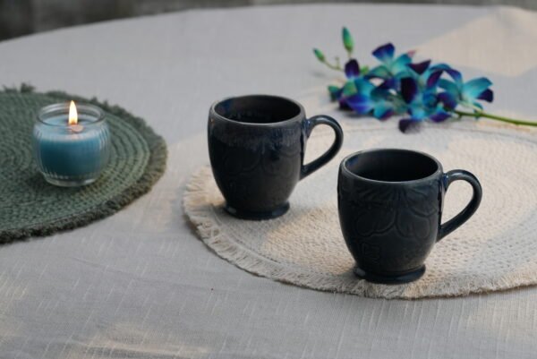 Black Embossed Coffee Mug – Set of Six