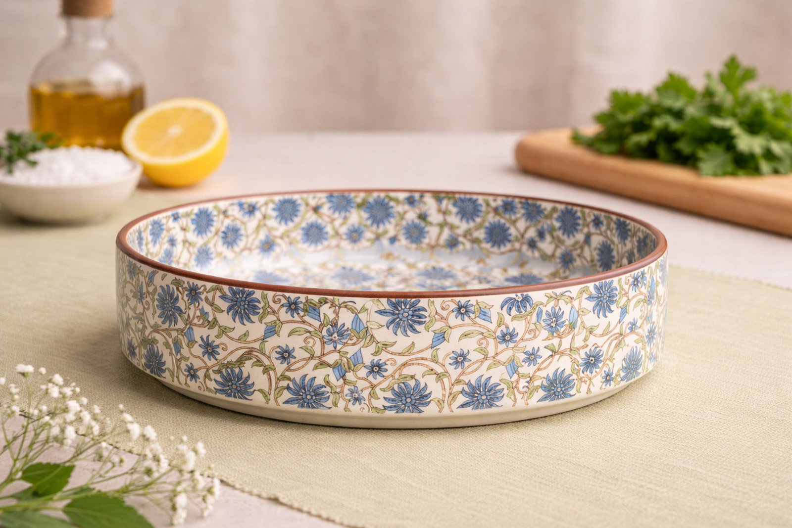 Blue Floral Ceramic Snacks Bowl