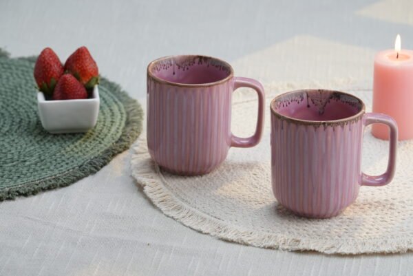 Blush Pink Ribbed Ceramic Big Pair Mug Set-2