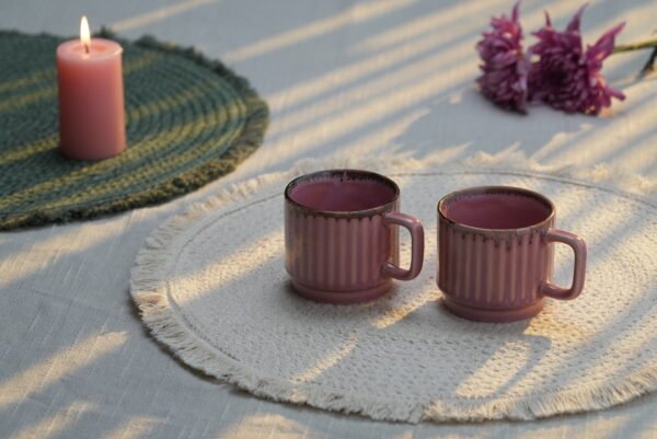 Blush Pink Ribbed Ceramic Small Pair Mug Set-6