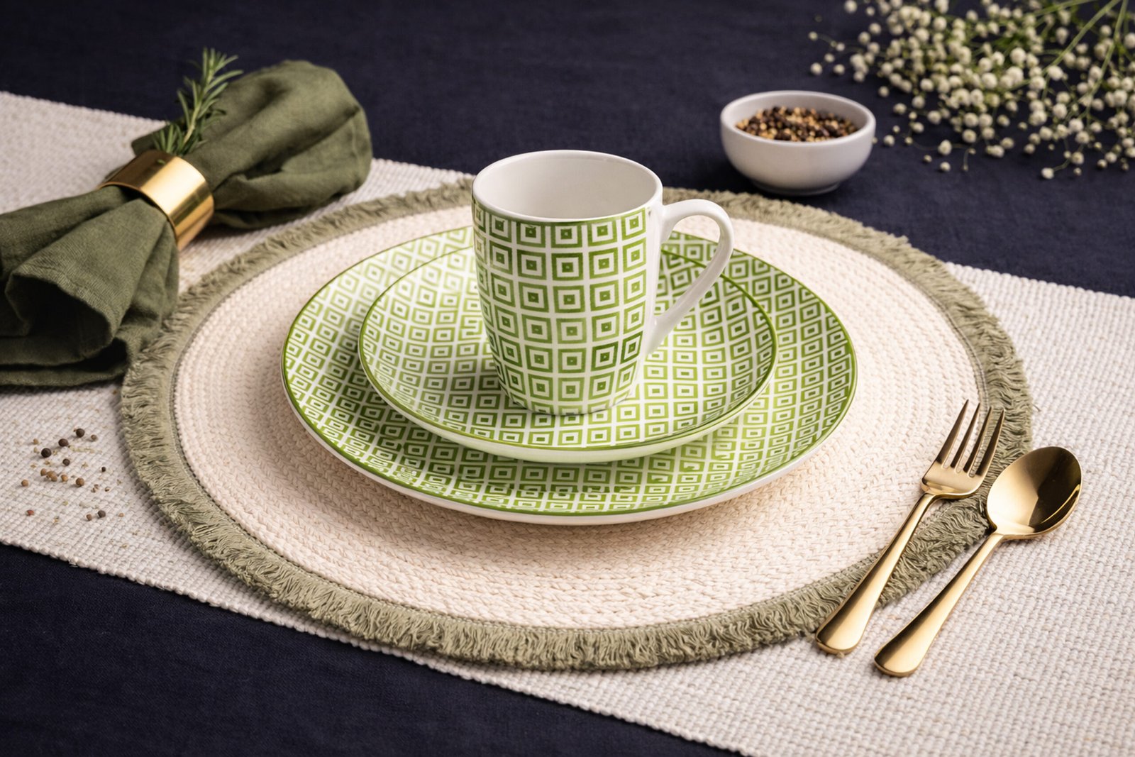 Emerald Mosaic Porcelain Dinner Set