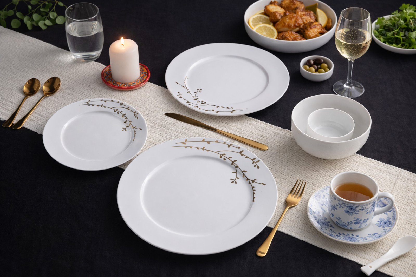 Golden Branch White Porcelain Dinner Set