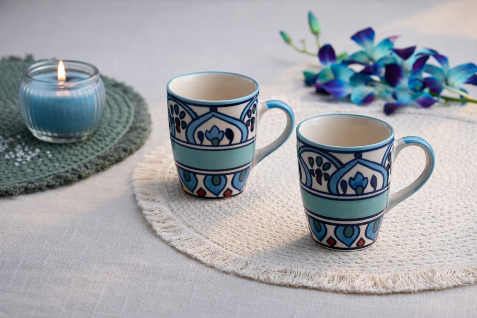 Mediterranean Blue Ceramic Coffee Mugs