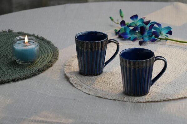 Midnight Blue Ribbed Mug – Set of two