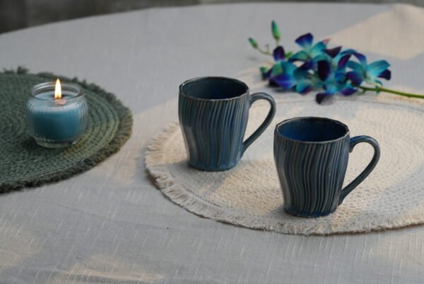 Midnight Blue Textured Ceramic Mug – Set of Six