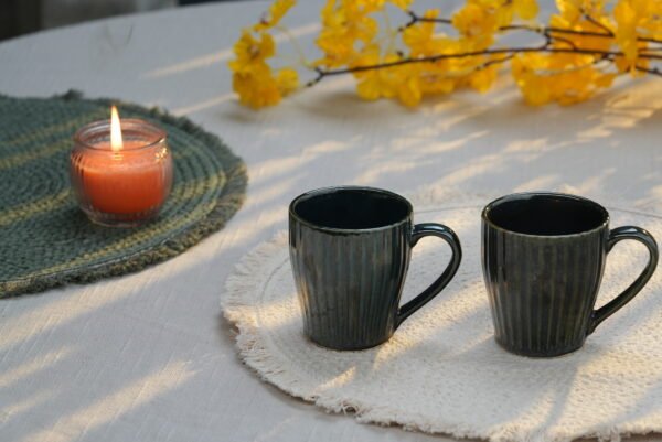 Midnight Forest Ribbed Ceramic Mug Set – Set of 6