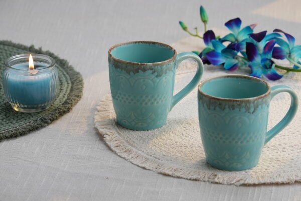 Ocean Bloom Embossed Ceramic Mug – Set of two