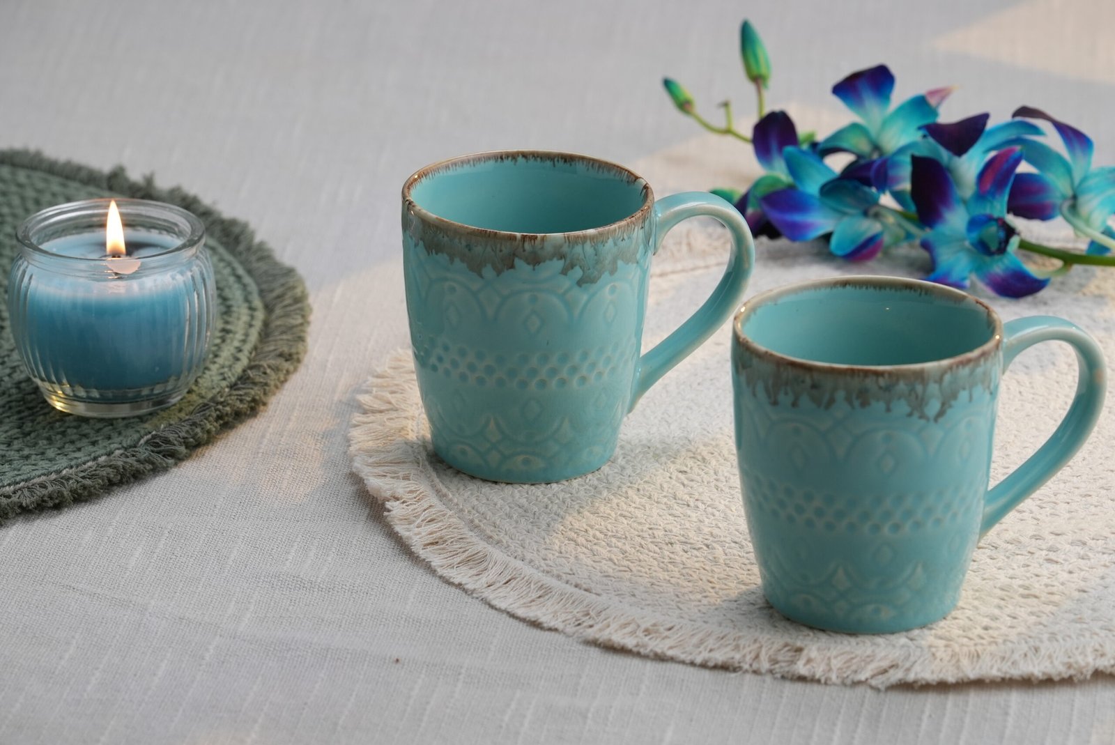 Ocean Bloom Embossed Ceramic Mug – Set of two