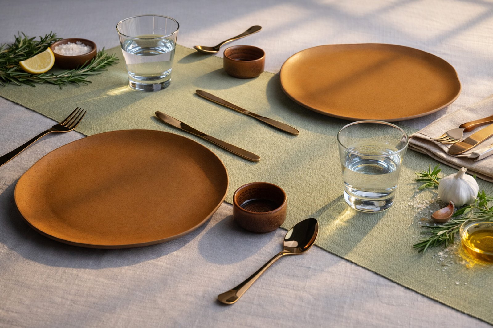 Organic Round Cinnamon Brown Dinner Plate Set