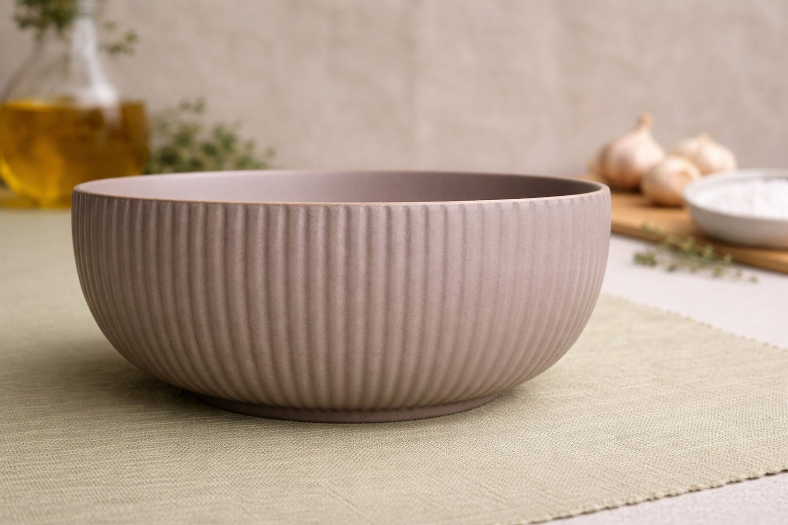 Ribbed Matte Taupe Stoneware Soup Bowl