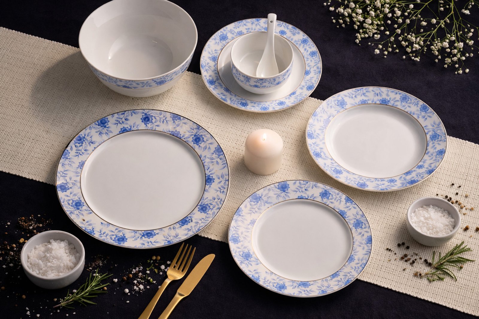 Royal Blue Floral Porcelain Dinner Set 2