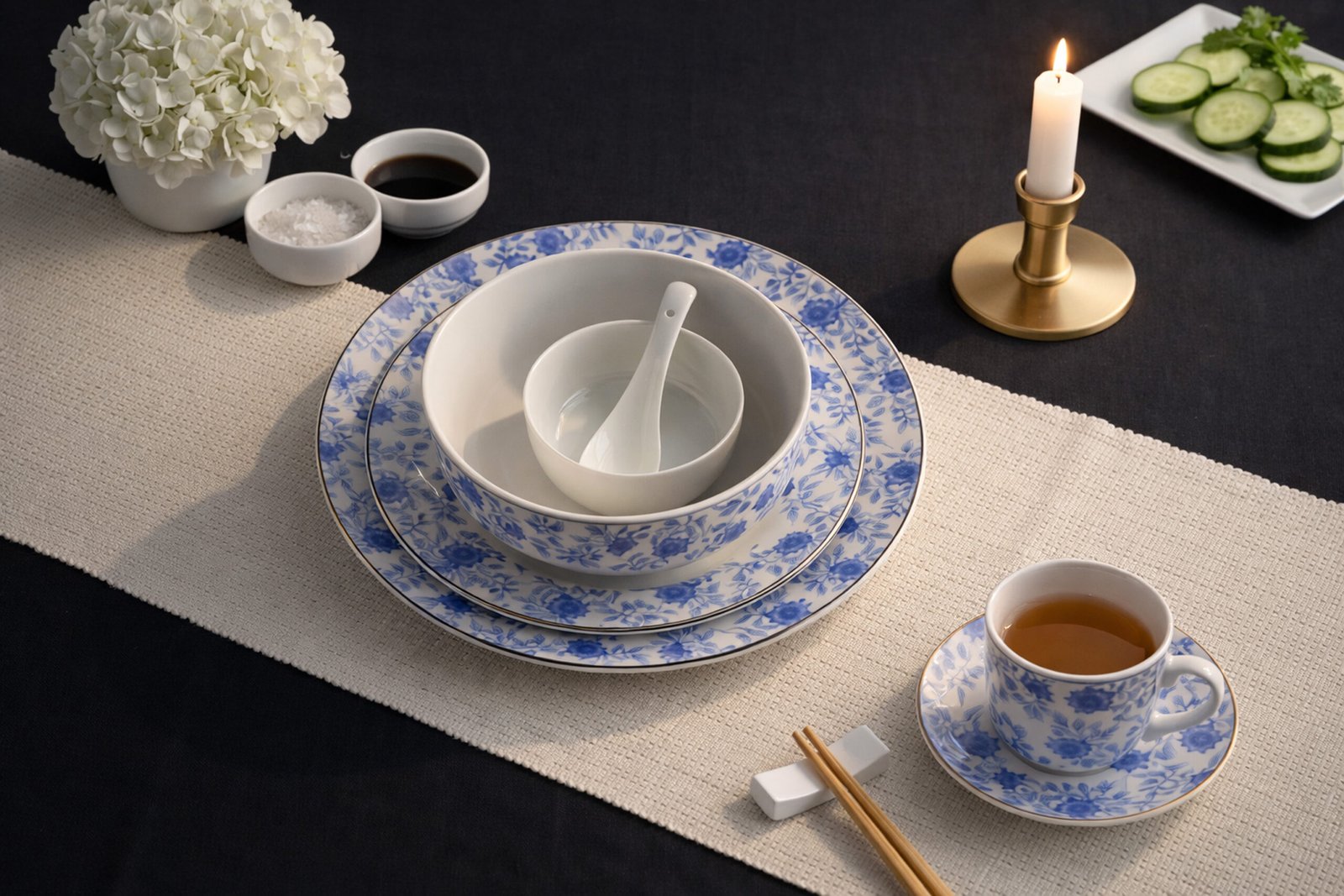 Royal Blue Floral Porcelain Dinner Set