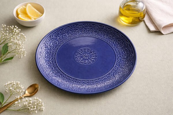 Royal Indigo Embossed Ceramic Dinner Plate