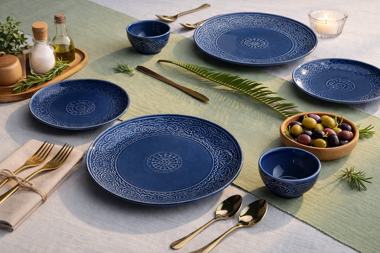 Royal Indigo Embossed Ceramic Dinner Plate
