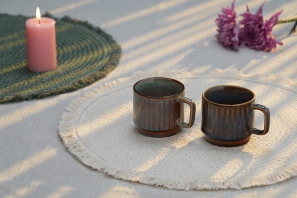 Rustic Teal Drip Stoneware Coffee Cup Set – Set of 6