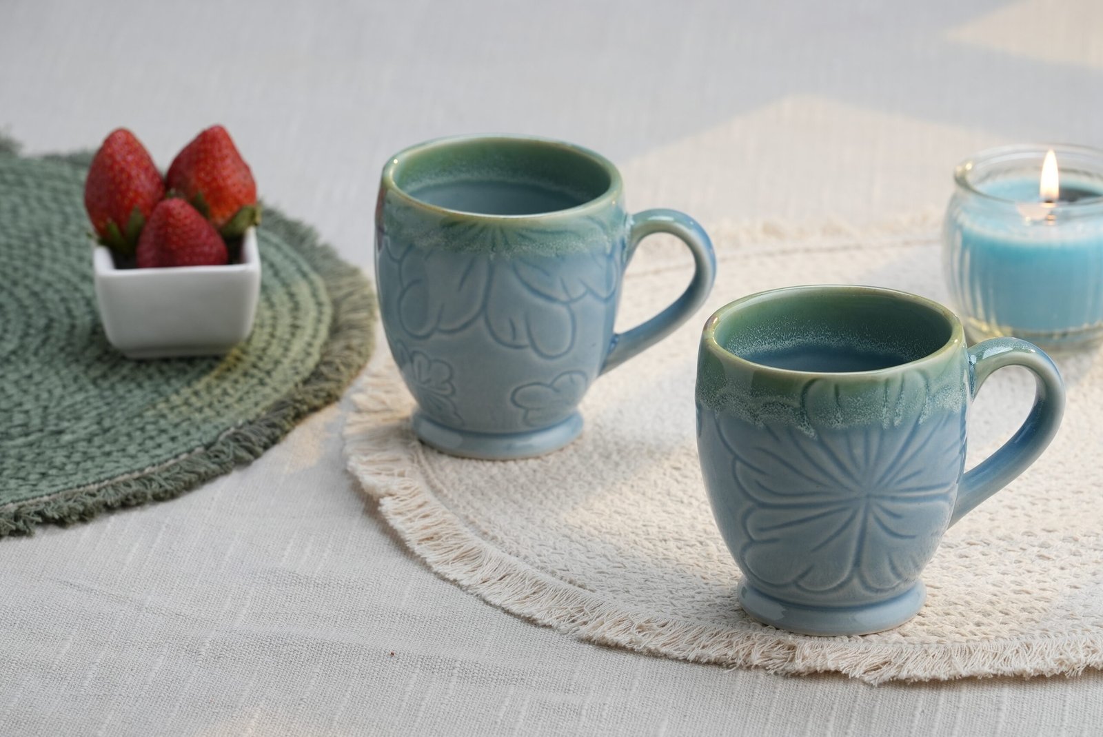 Seafoam Blue Floral Embossed Ceramic Mug – Set of 2_2