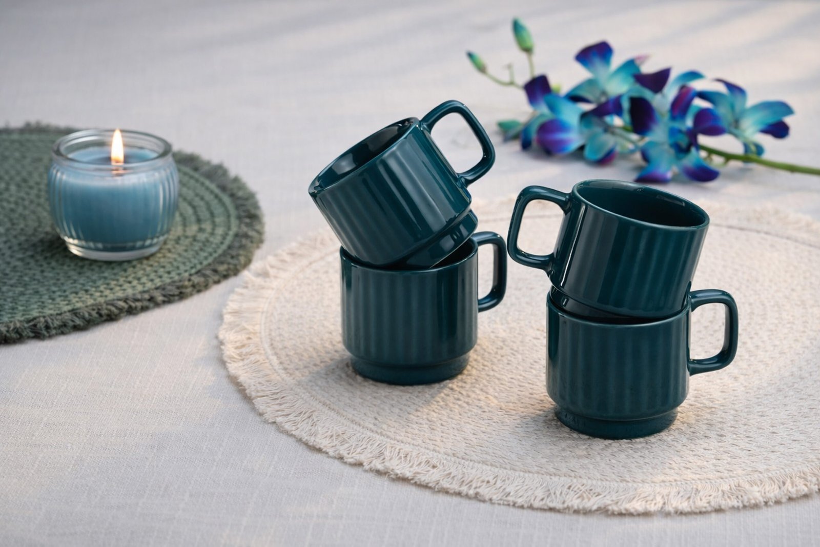 Stackable Glossy Ceramic Coffee Mugs (Set of 6)