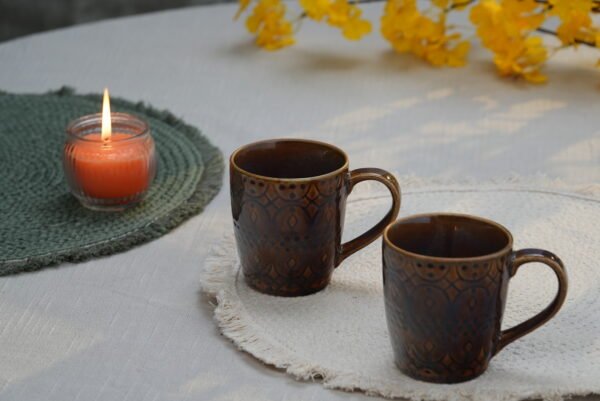 Vintage Embossed Stoneware Mug Set – Set of two