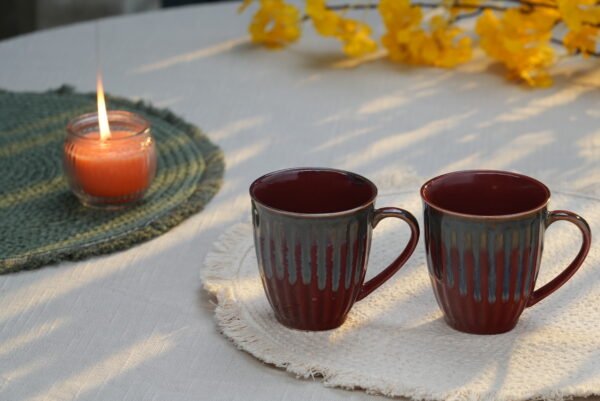 Wine Red Ribbed Ceramic Coffee Mug – Set of two