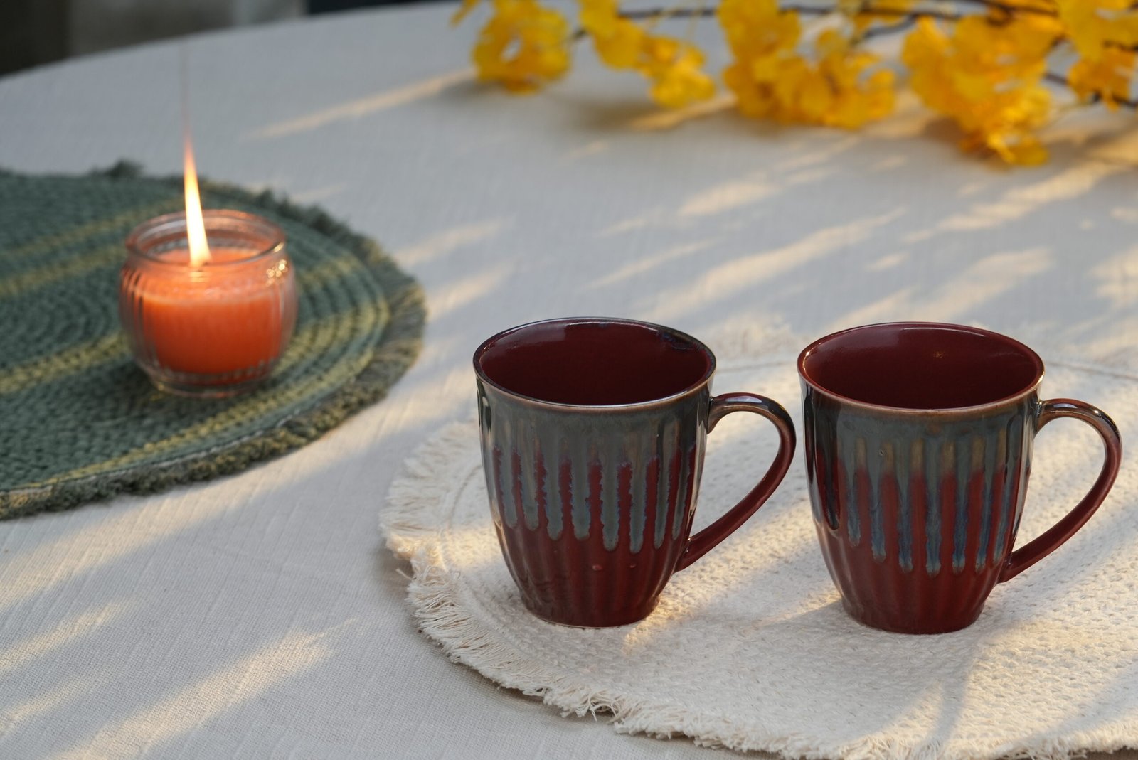 Wine Red Ribbed Ceramic Coffee Mug – Set of two